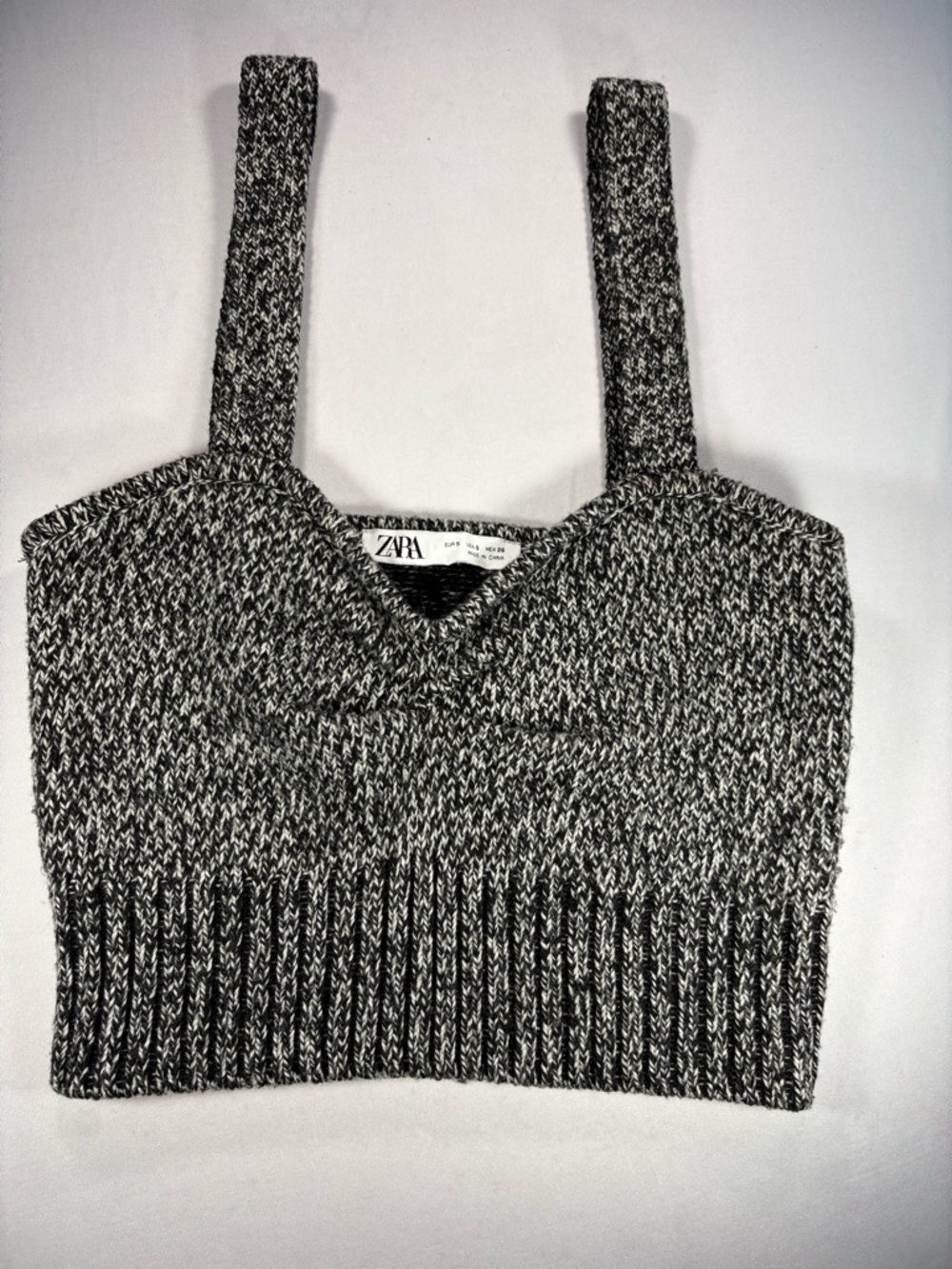 Zara Black & White Marled Knit Crop Top